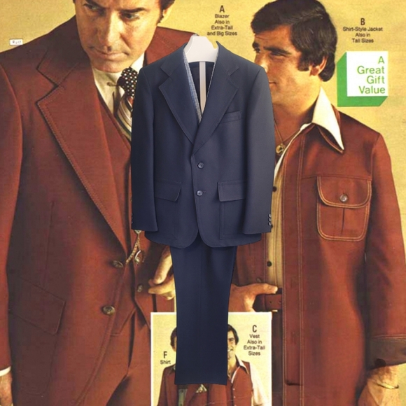 Vintage 70s Blue Polyester 4pc Suit - Picture 2 of 11